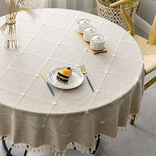 Vedouci Tablecloths,Stitching Tassel Table Cloth,Wrinkle Free Anti-Fading,Dust-Proof Table Cover for Kitchen Dining Square,55''x55'',4 Seats, Gray Holiday Buffet Christmas Party 